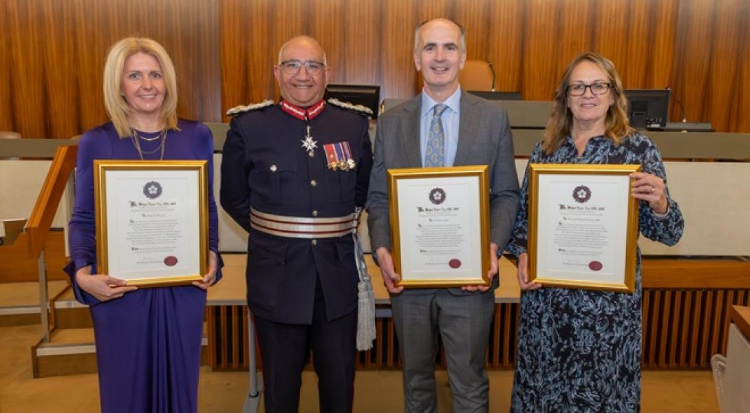 L-r Rachel-Tidmarsh, LL Mike Kapur, Graham Smith, Liz Darlison