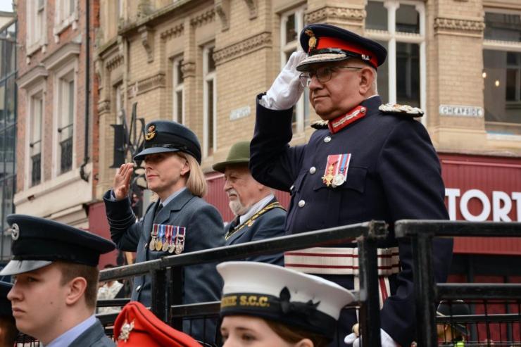 Lord-Lieutenant saluting 
